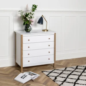 Cómoda Wood 4 Gavetas, Madeira e Branco