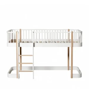 Cama Loft Baixo Wood, Branco e Madeira