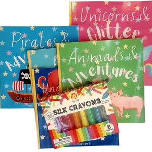 Livros para colorir e escrever + Silk Crayons