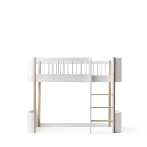 Cama Loft Baixo Wood Mini+, Branco e Madeira